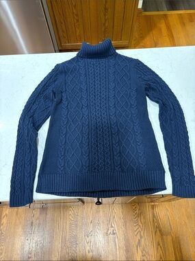 Lands' End Navy Cable Turtleneck Sweater